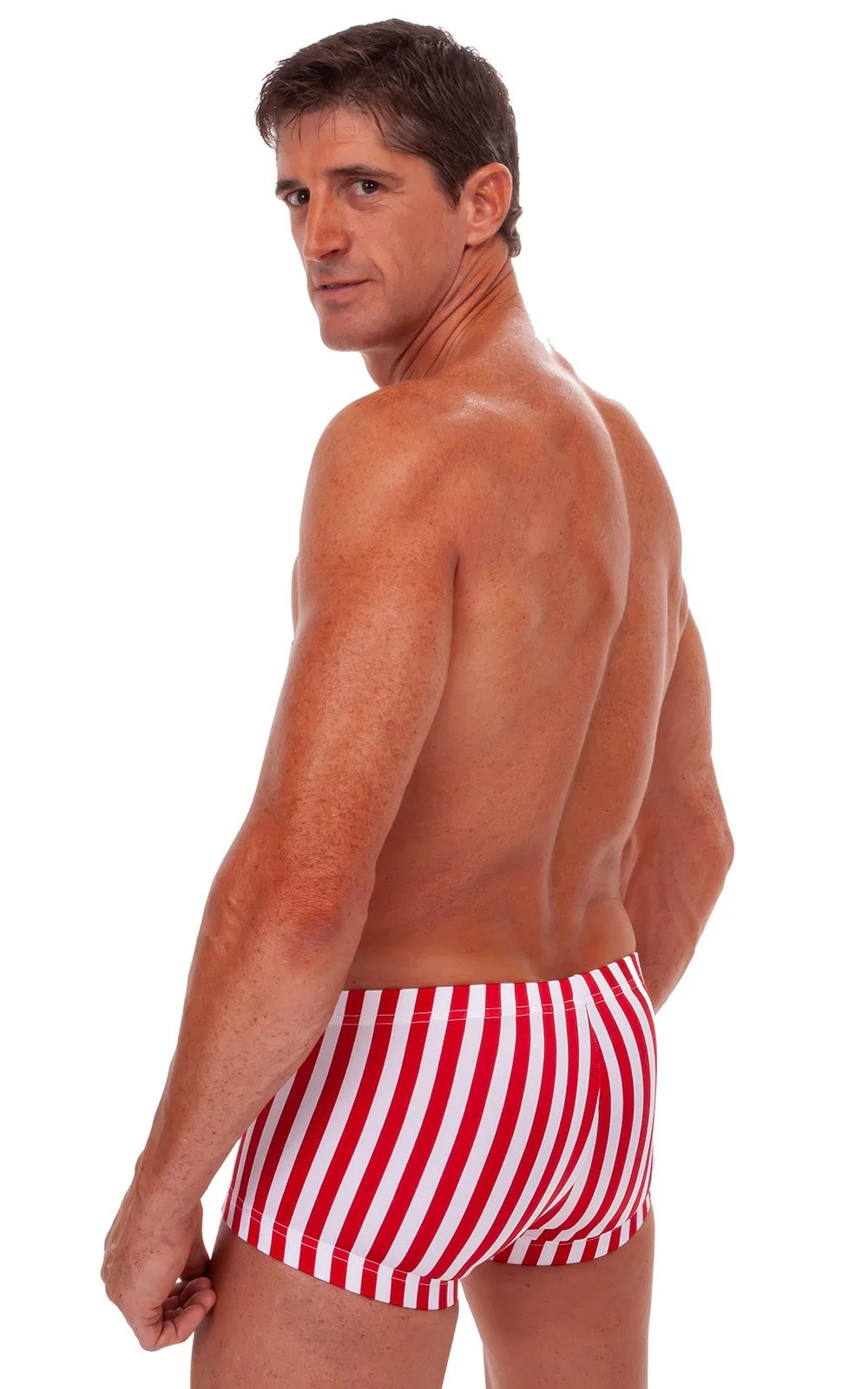 M38 - Mens Square Cut Fitted Watersport Swim Trunks - Color-Blocked - Image 2
