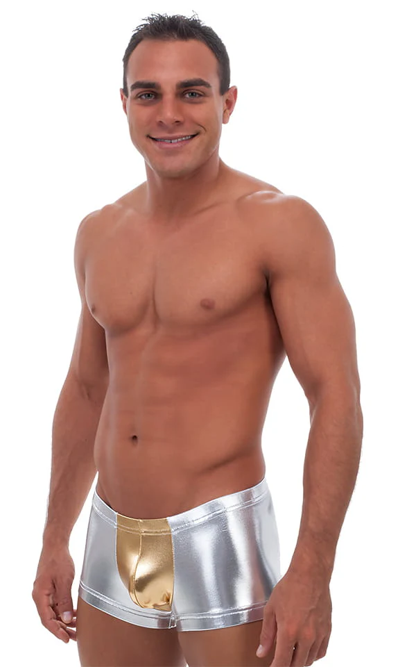 M38 - Mens Square Cut Fitted Watersport Swim Trunks - Color-Blocked - Image 3