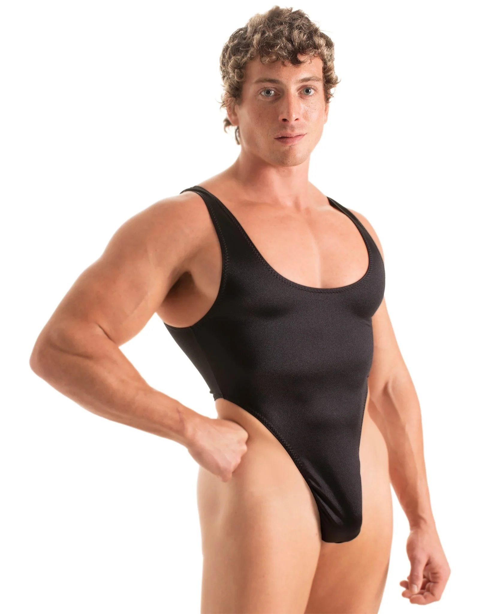 M98 - Men’s High-Cut Thong Back One Piece Swimsuit - Solids - Image 3