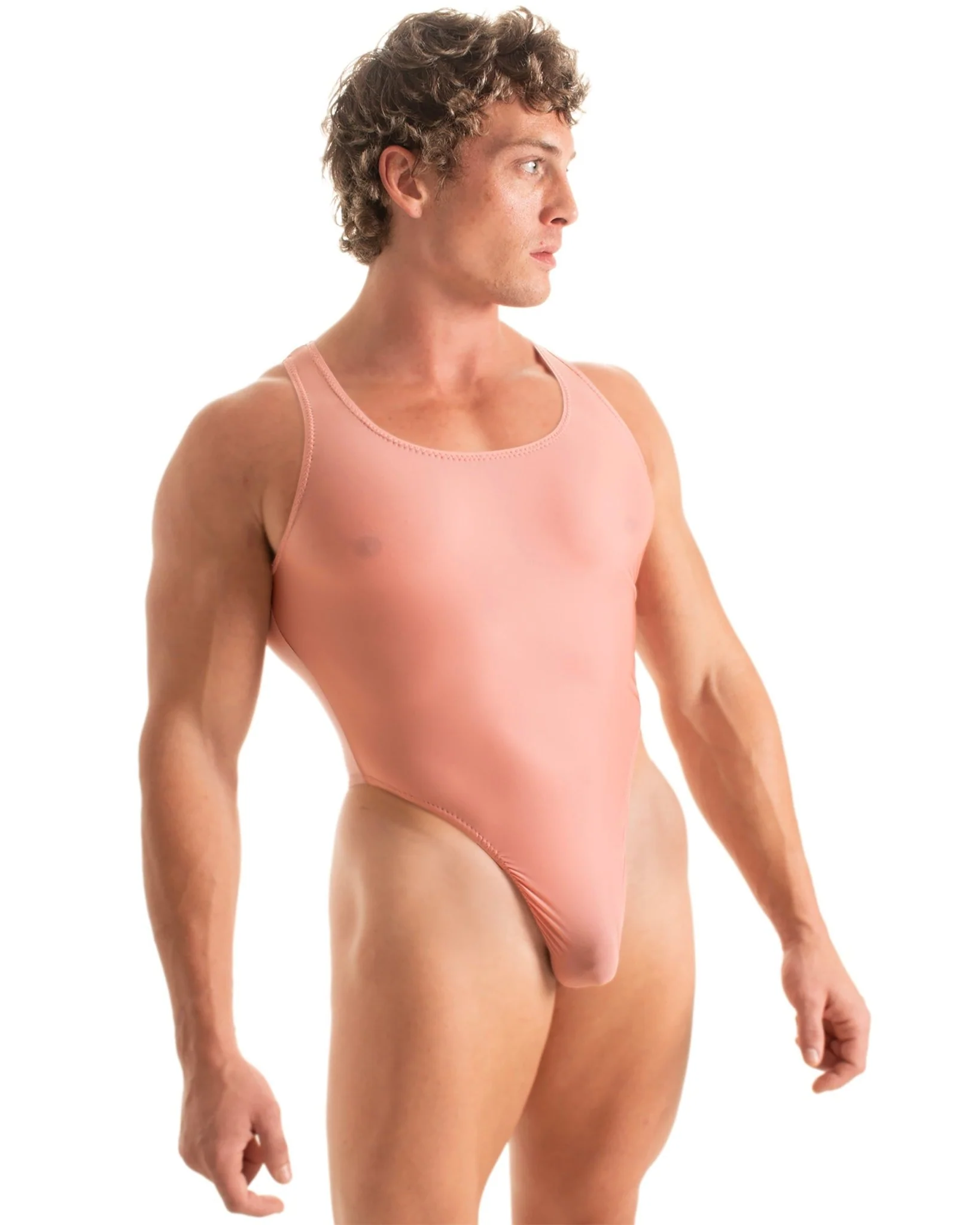 M99 - Men’s Thong Back One Piece Racer Back Swimsuit - Solid Sheer Semi Sheer - Image 4