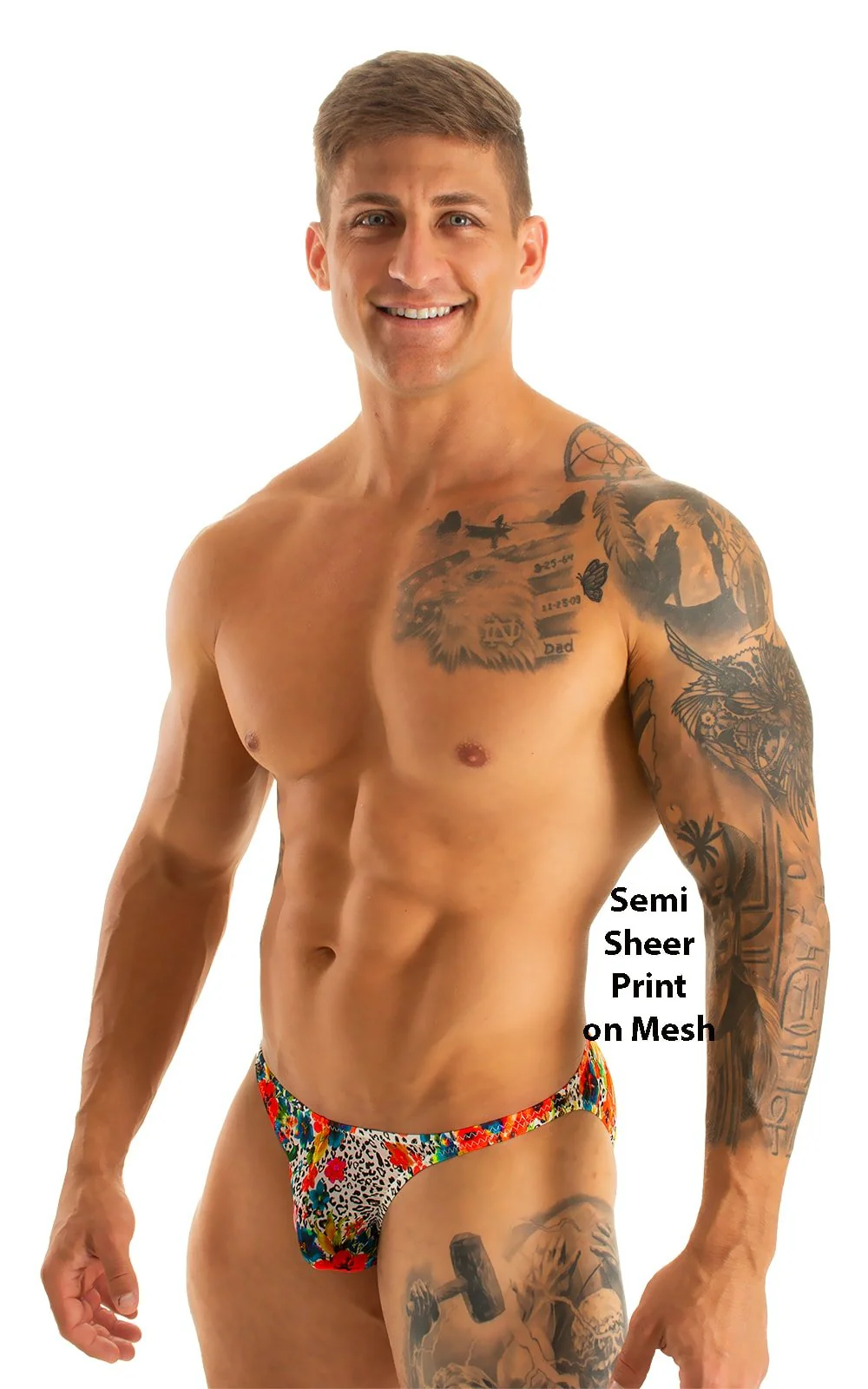 M63 - Mens Classic Brazilian 3/4 Back Bikini - Mesh - Image 4