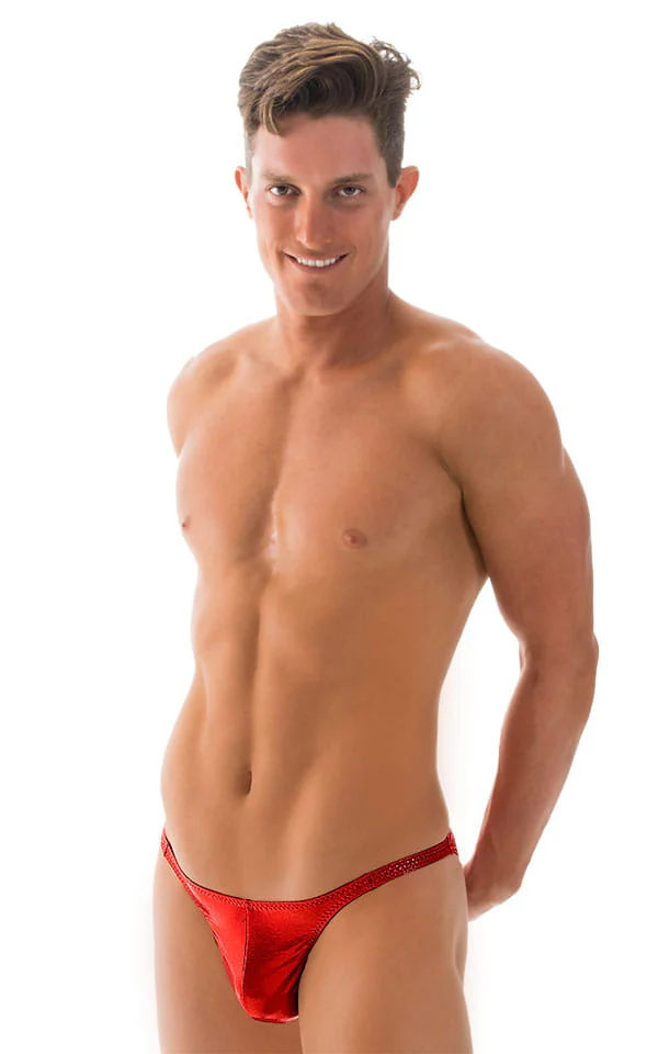 M63 - Mens Classic Brazilian 3/4 Back Bikini - Metallic - Image 21