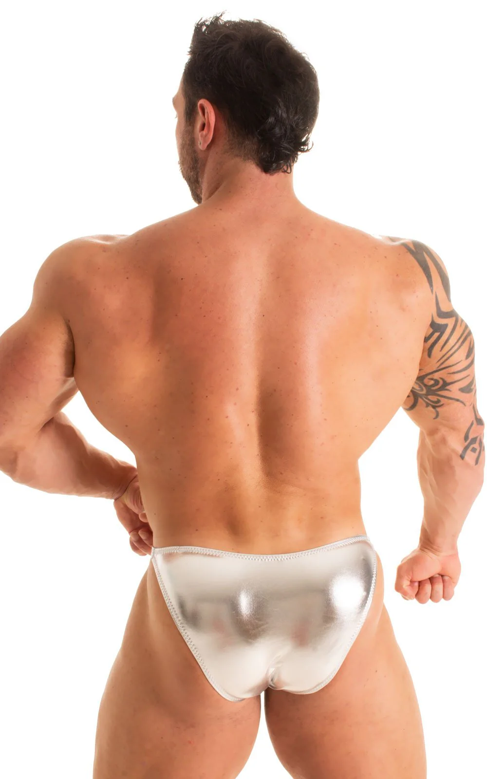 M63 - Mens Classic Brazilian 3/4 Back Bikini - Metallic - Image 5