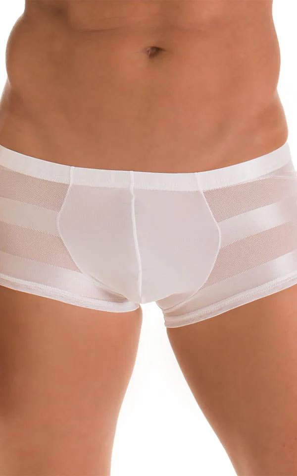 M76 - Mens Fitted Pouch Boxer Swim Trunks - Solid Sheer Semi Sheer - Image 10