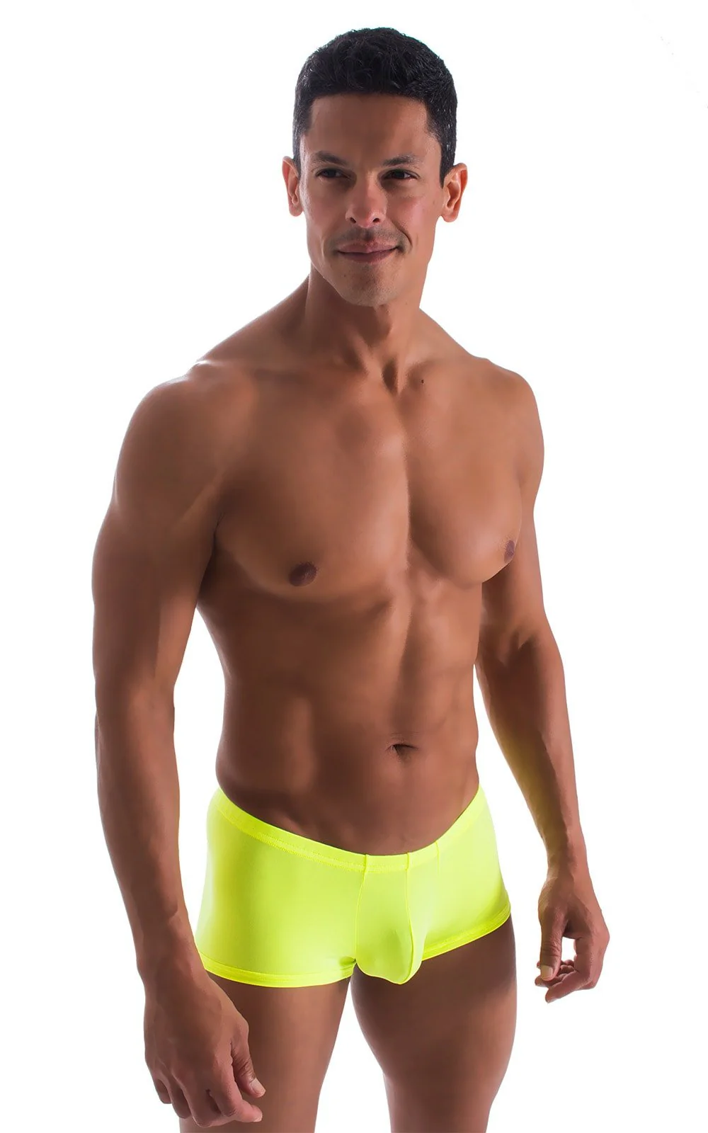 M76 - Mens Fitted Pouch Boxer Swim Trunks - Solid Sheer Semi Sheer - Image 18
