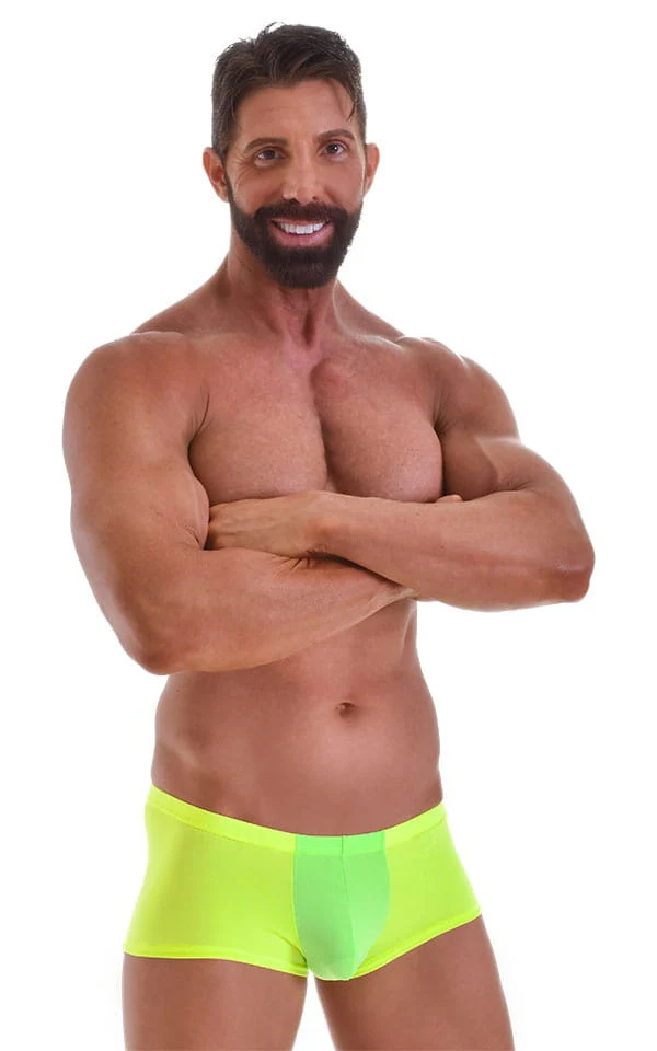 M76 - Mens Fitted Pouch Boxer Swim Trunks - Solid Sheer Semi Sheer - Image 4
