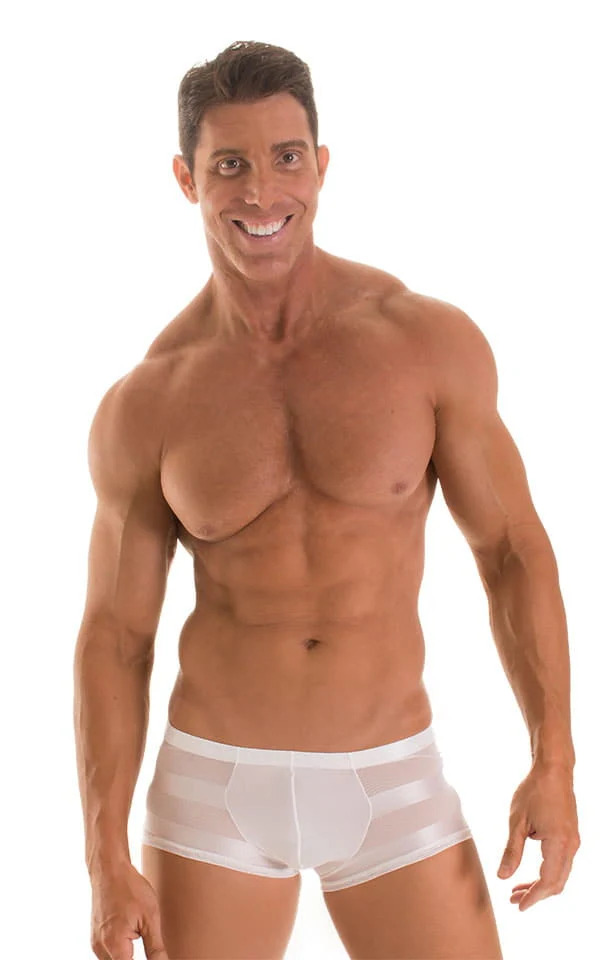 M76 - Mens Fitted Pouch Boxer Swim Trunks - Solid Sheer Semi Sheer - Image 8