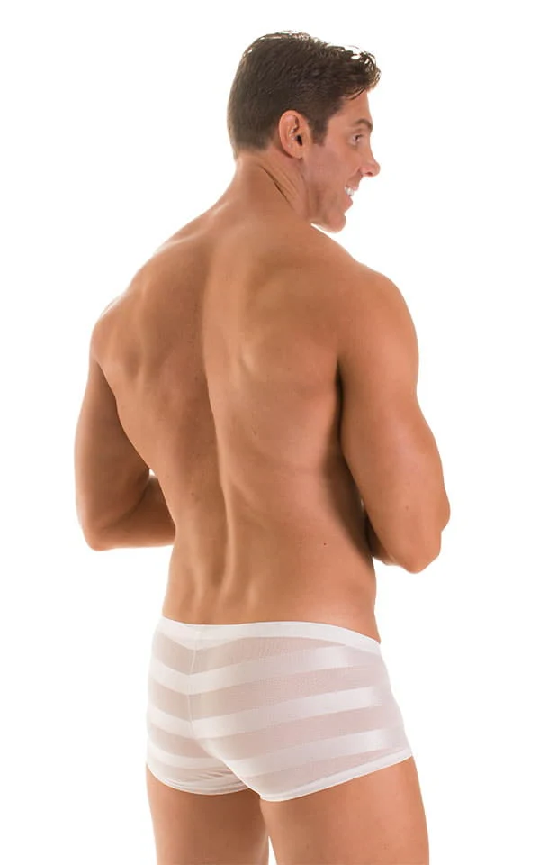 M76 - Mens Fitted Pouch Boxer Swim Trunks - Solid Sheer Semi Sheer - Image 9