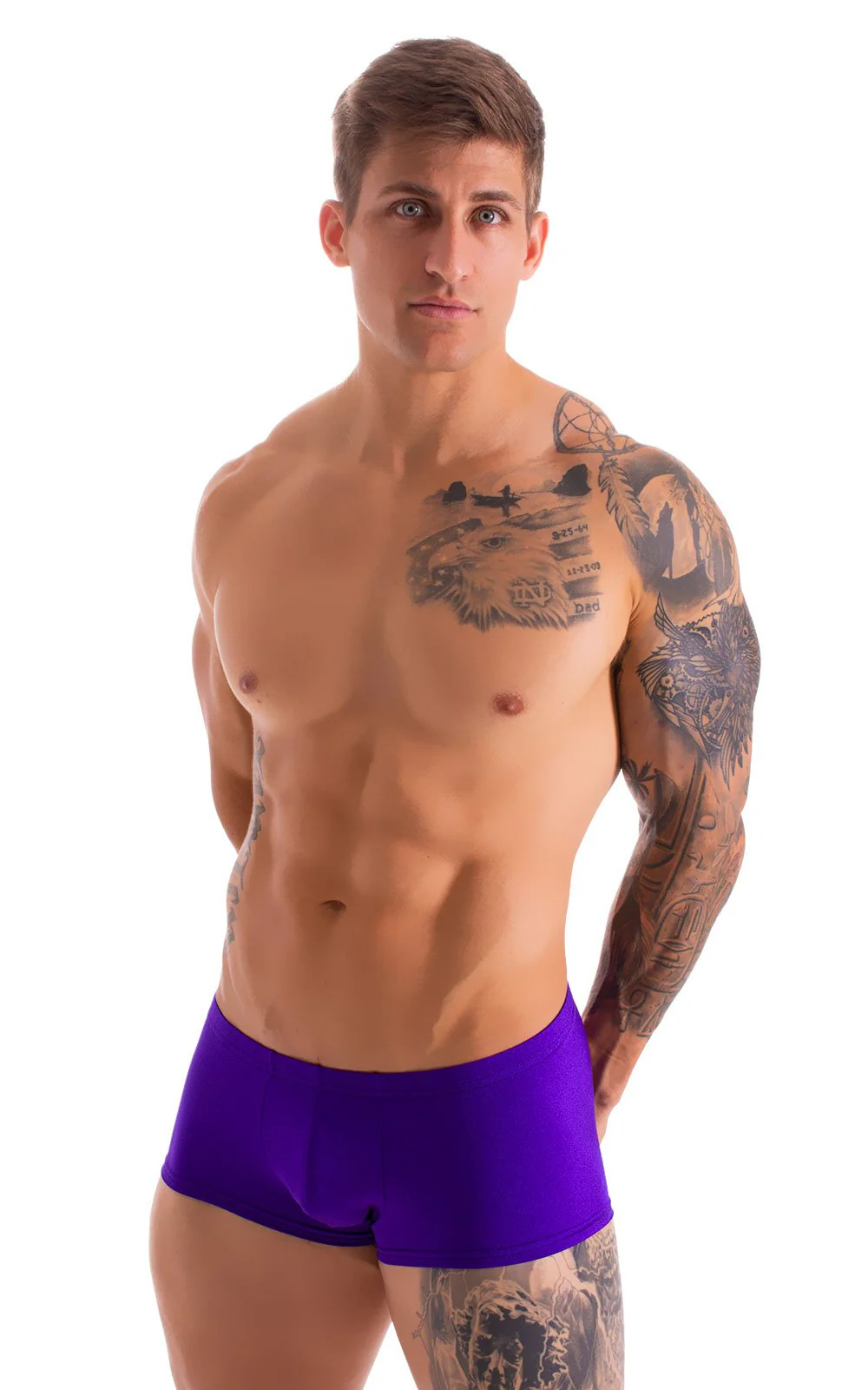 M76 - Mens Fitted Pouch Boxer Swim Trunks - Solids - Image 12