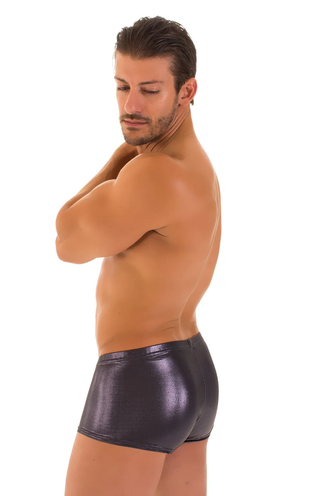 M76 - Mens Fitted Pouch Boxer Swim Trunks - Wet Look - Image 7