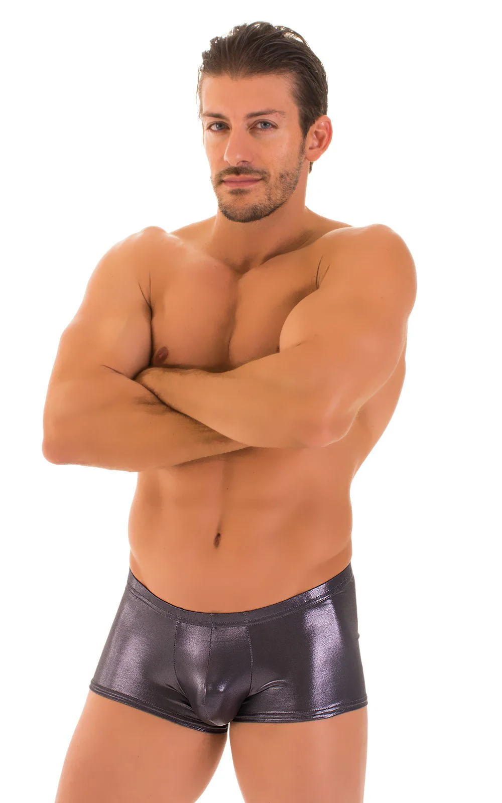 M76 - Mens Fitted Pouch Boxer Swim Trunks - Wet Look - Image 8