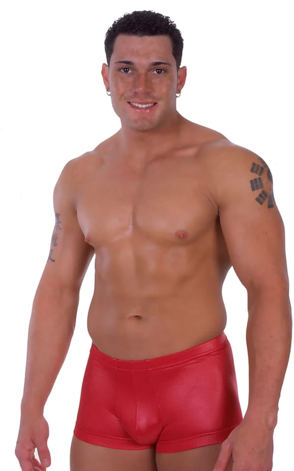 M13 - Mens Fitted Pouch Square Cut Watersport Swim Trunks - Wet Look - Image 4