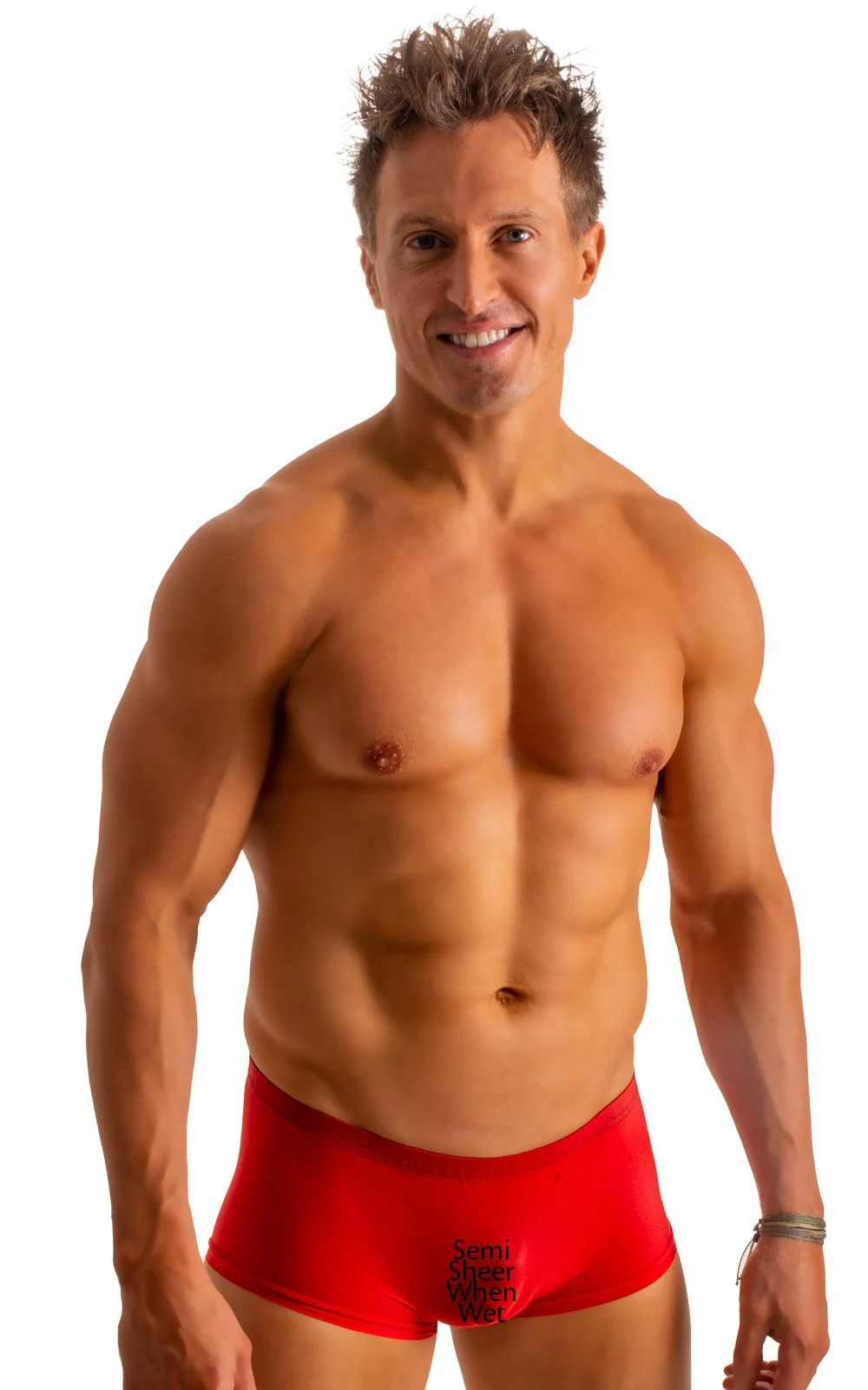 M61 - Mens Low Square Cut Swim Trunks - Solid Sheer Semi Sheer - Image 3