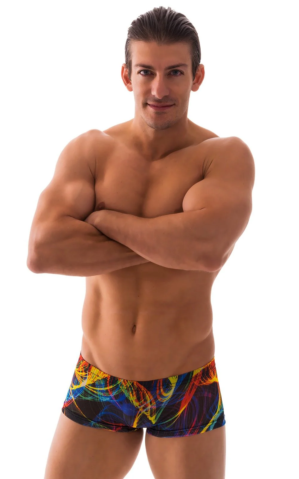 M61 - Mens Low Square Cut Swim Trunks - Tan Through - Image 11