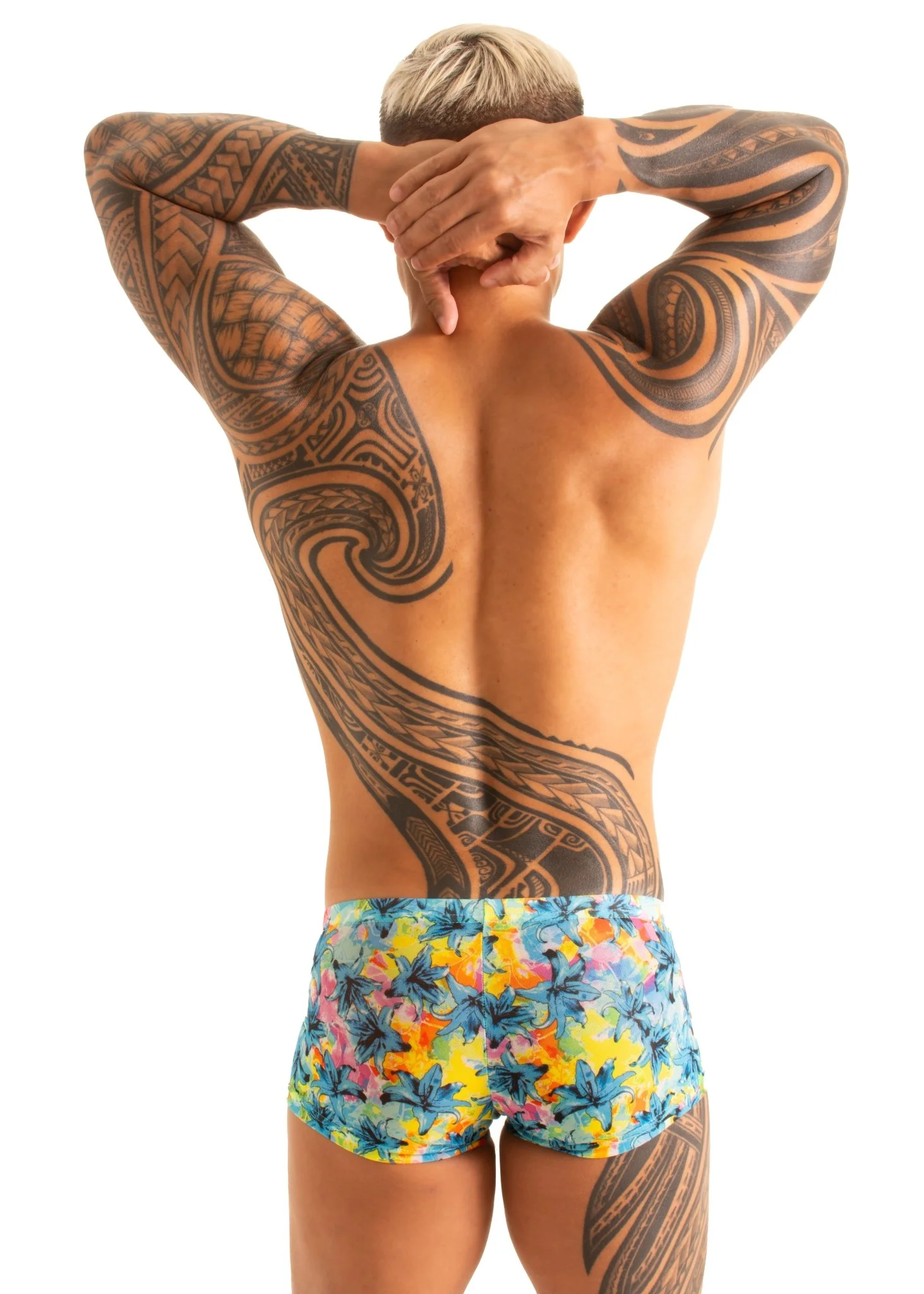 M61 - Mens Low Square Cut Swim Trunks - Tan Through - Image 34