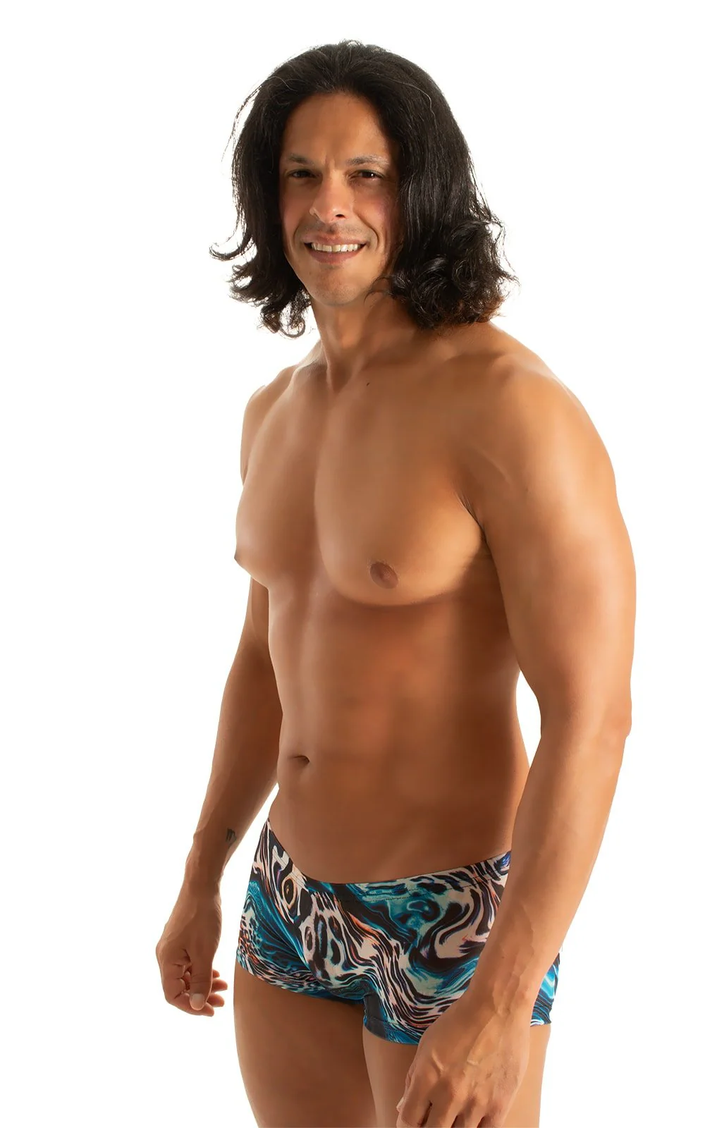 M61 - Mens Low Square Cut Swim Trunks - Tan Through - Image 4