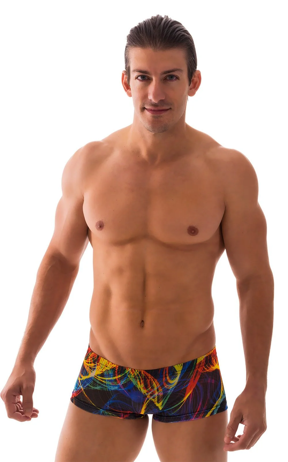 M61 - Mens Low Square Cut Swim Trunks - Tan Through - Image 9