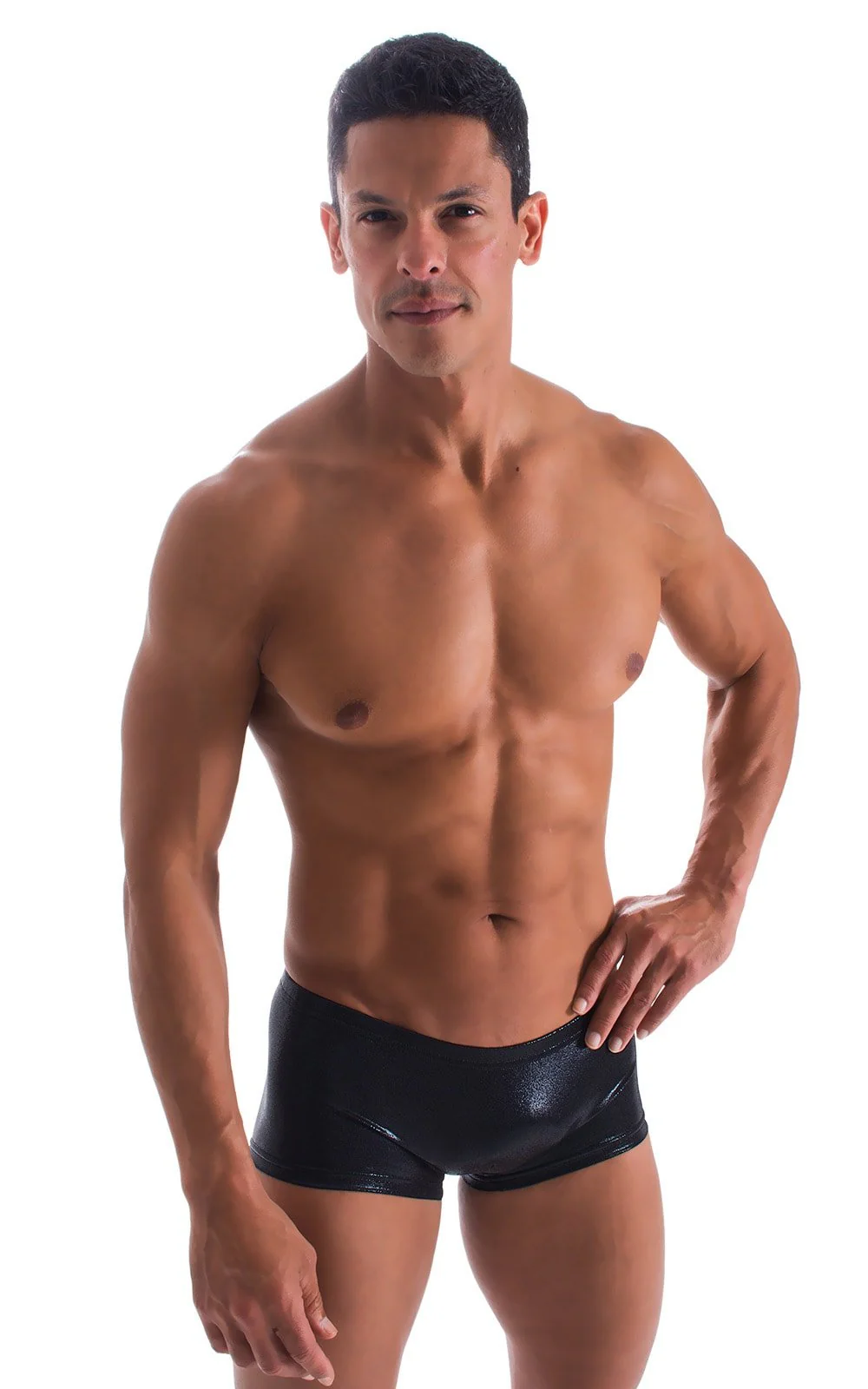 M61 - Mens Low Square Cut Swim Trunks - Wet Look - Image 4