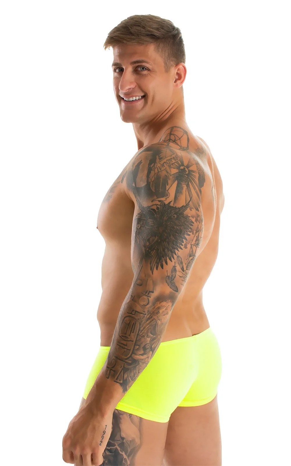 M35 - Mens Micro Low Square Cut Swim Trunks - Solid Sheer Semi Sheer - Image 17