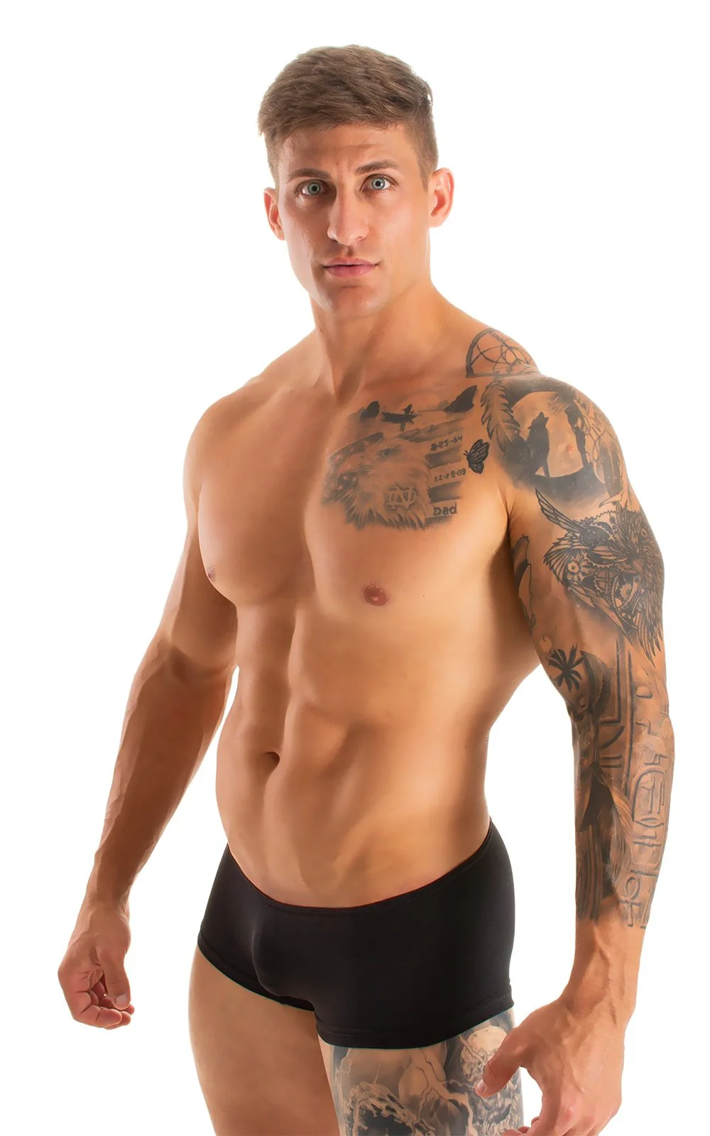 M35 - Mens Micro Low Square Cut Swim Trunks - Solid Sheer Semi Sheer - Image 26
