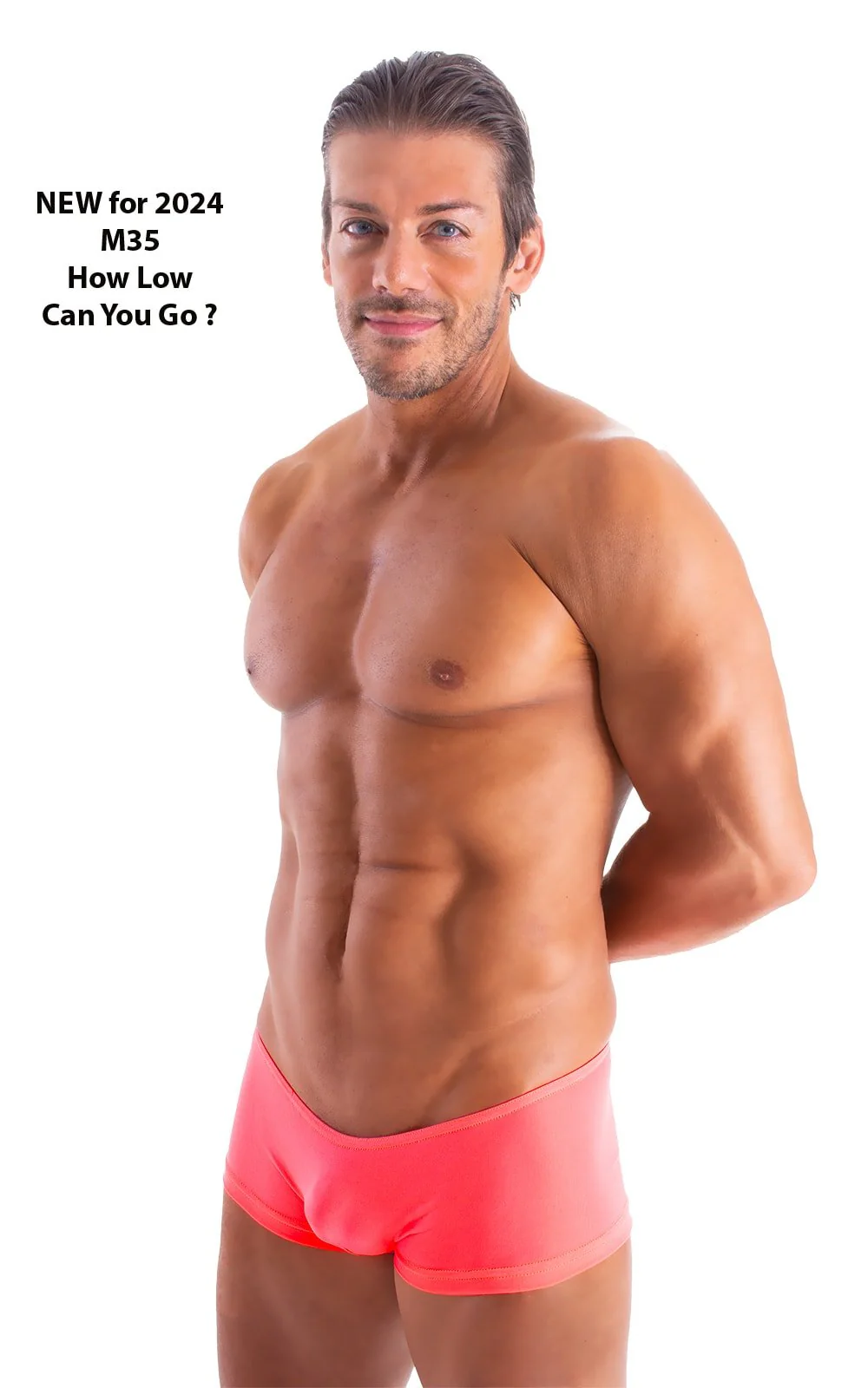 M35 - Mens Micro Low Square Cut Swim Trunks - Solid Sheer Semi Sheer - Image 5
