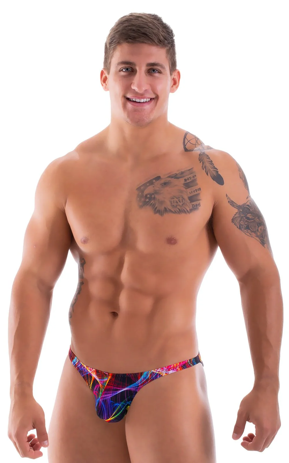 M74 - Mens Micro Pouch Full Back Bikini - Tan Through - Image 15