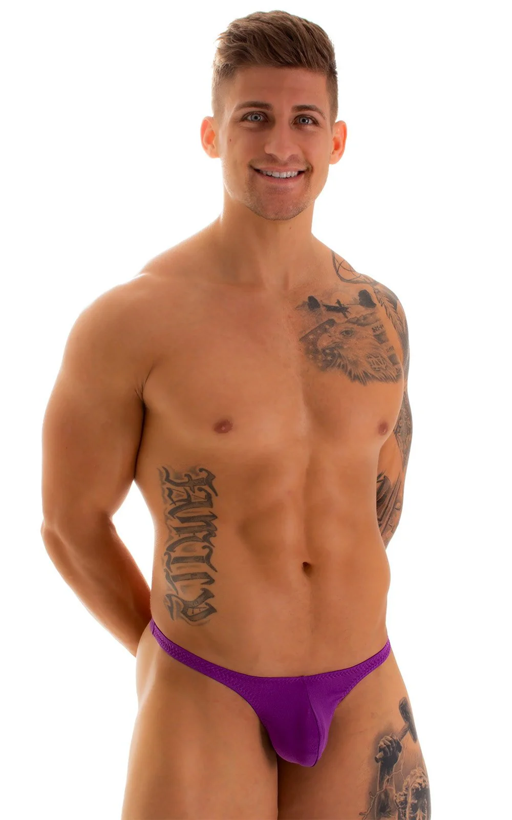 M77 - Mens Micro Pouch Swimsuit Thong - Solid Sheer Semi Sheer - Image 34