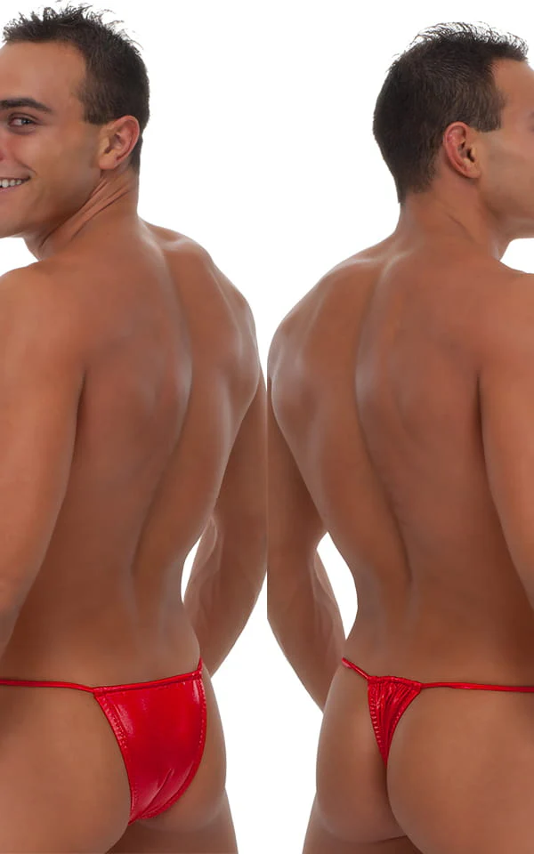 M47 - Mens Side Tie String Bikini Tanga - Wet Look - Image 3