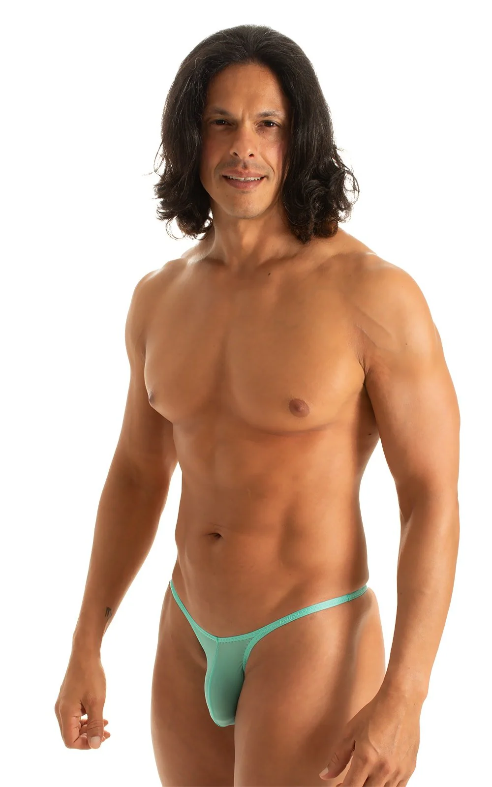M57 - Mens Skinny Side Skimpy Back Bikini - Solid Sheer Semi Sheer - Image 18