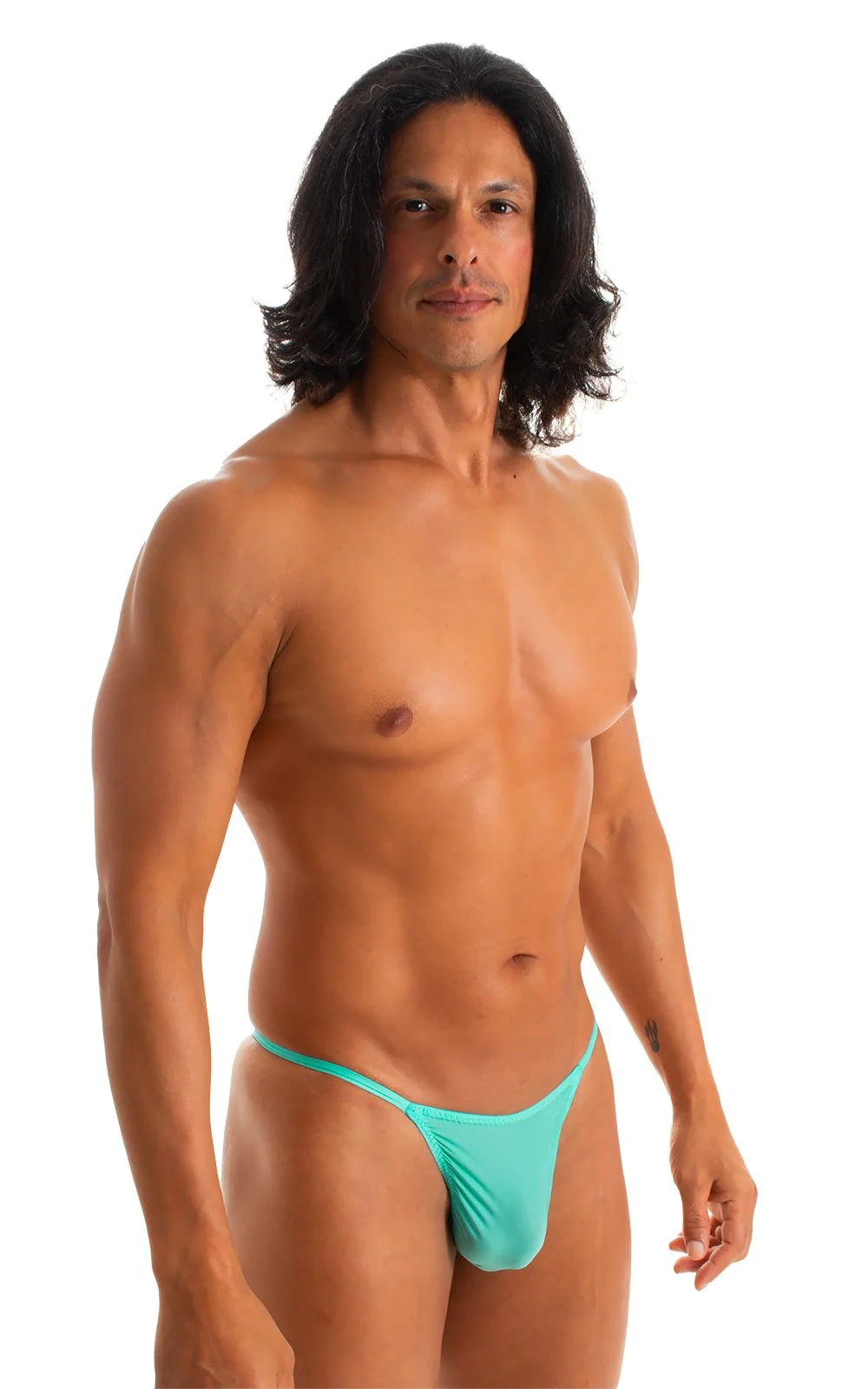 M25 - Mens Skinny Side Smooth Pouch Swim Thong - Solid Sheer Semi Sheer - Image 24