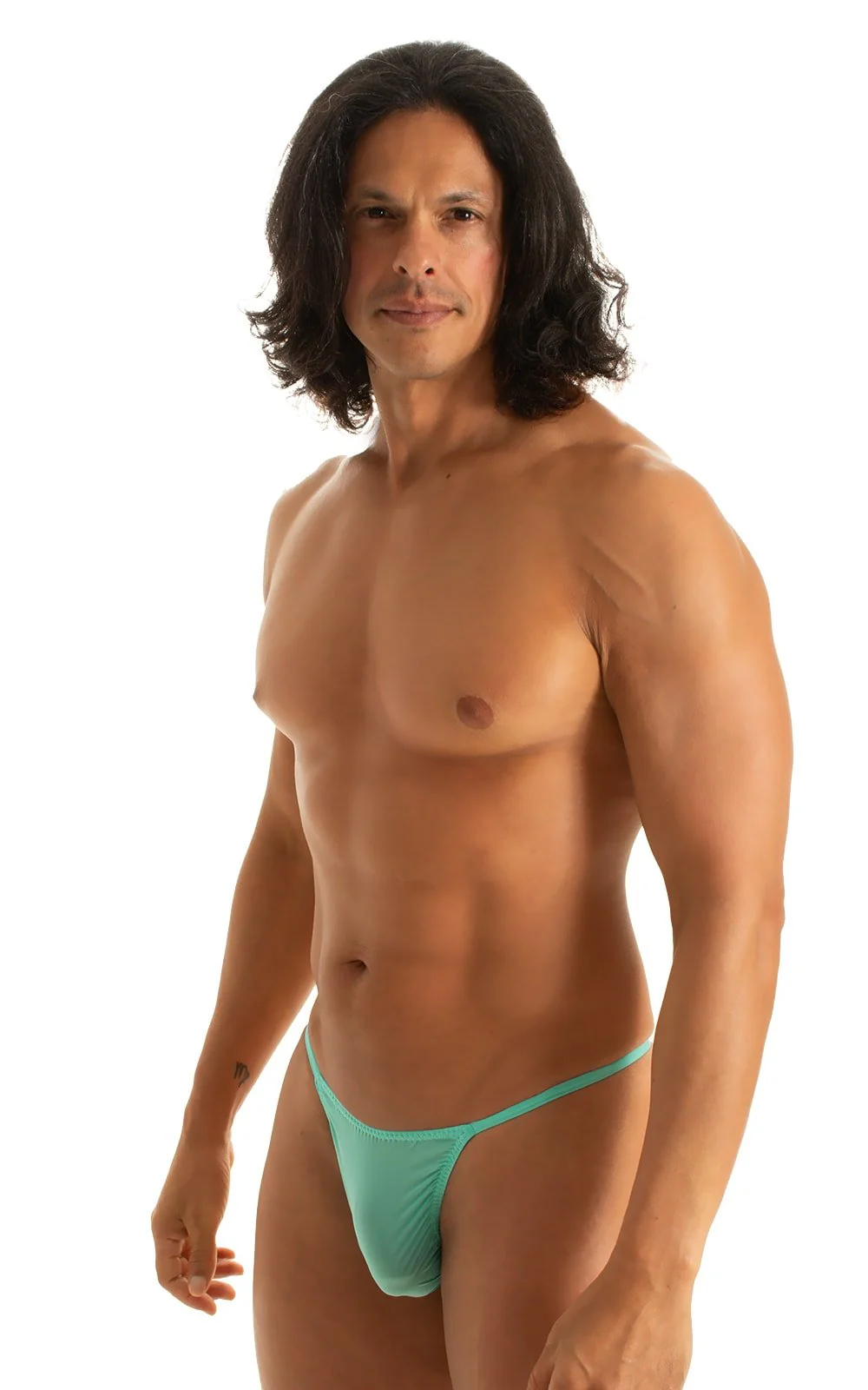 M25 - Mens Skinny Side Smooth Pouch Swim Thong - Solid Sheer Semi Sheer - Image 27