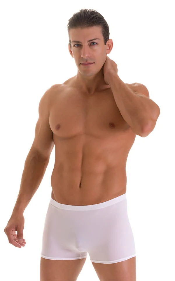 M43 - Mens Square Cut Swim Trunks - Solid Sheer Semi Sheer - Image 21