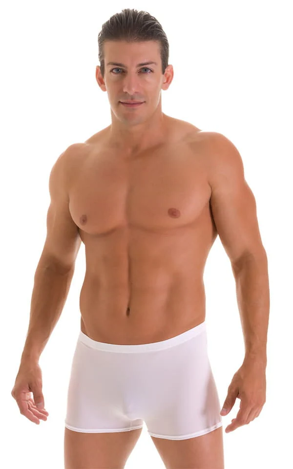 M43 - Mens Square Cut Swim Trunks - Solid Sheer Semi Sheer - Image 23