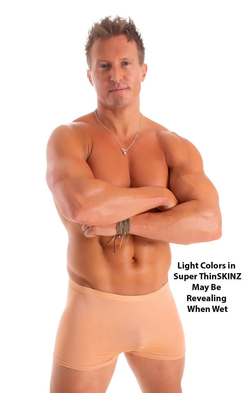 M43 - Mens Square Cut Swim Trunks - Solid Sheer Semi Sheer - Image 9