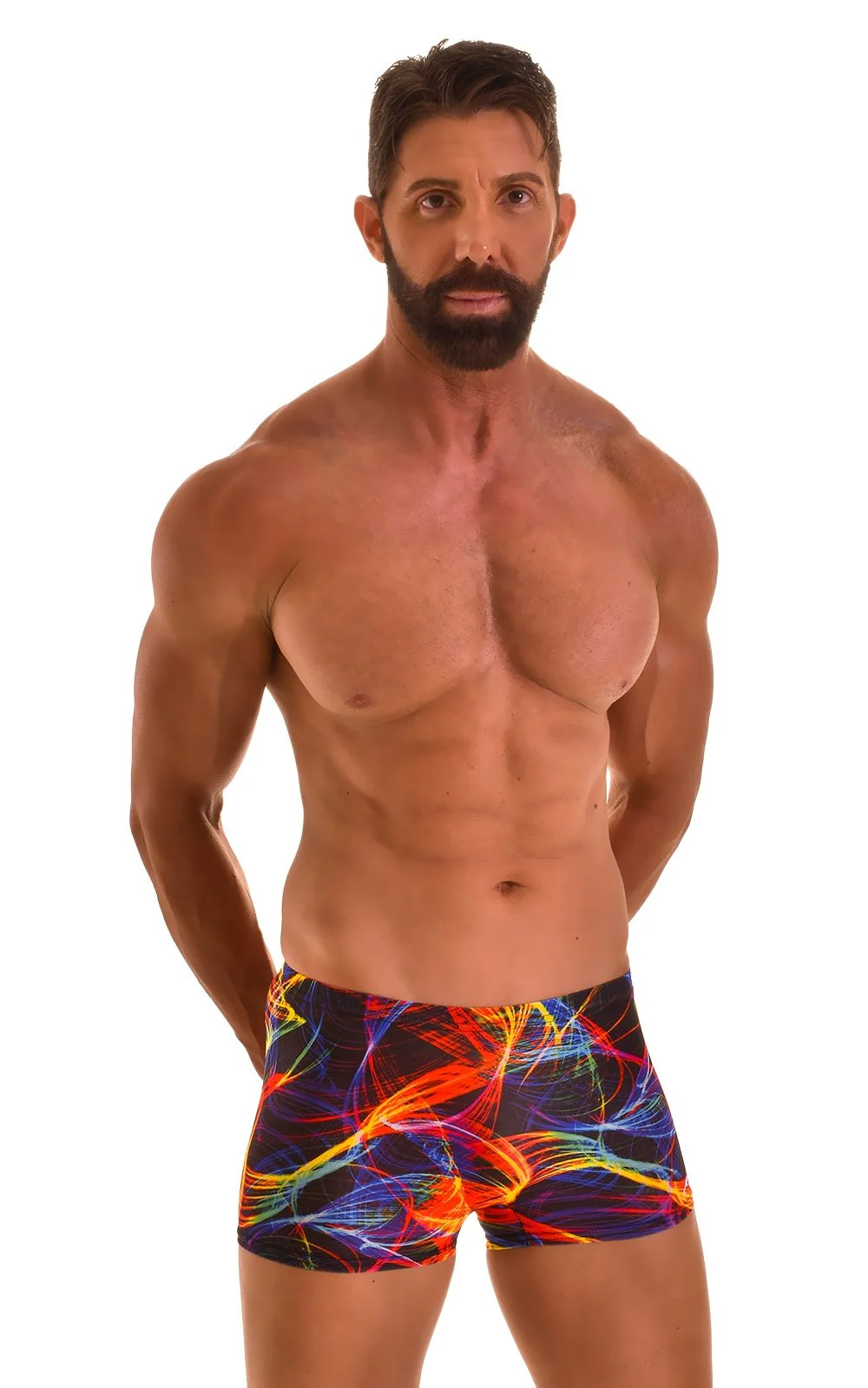 M43 - Mens Square Cut Swim Trunks - Tan Through - Image 10