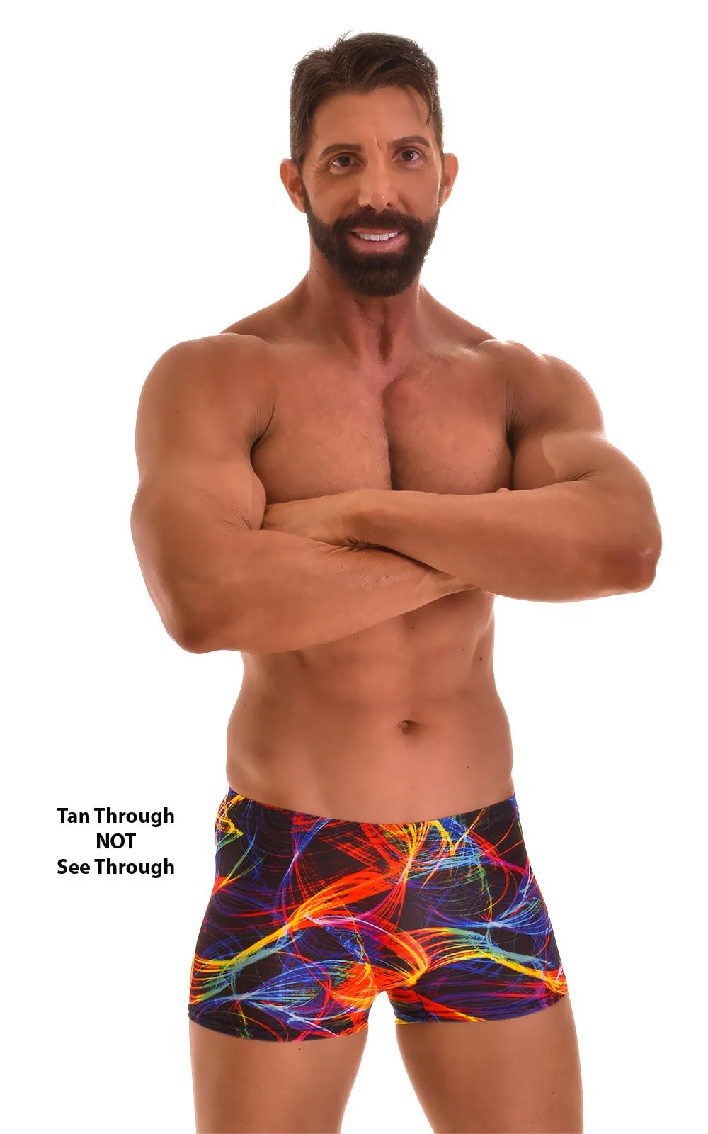 M43 - Mens Square Cut Swim Trunks - Tan Through - Image 12