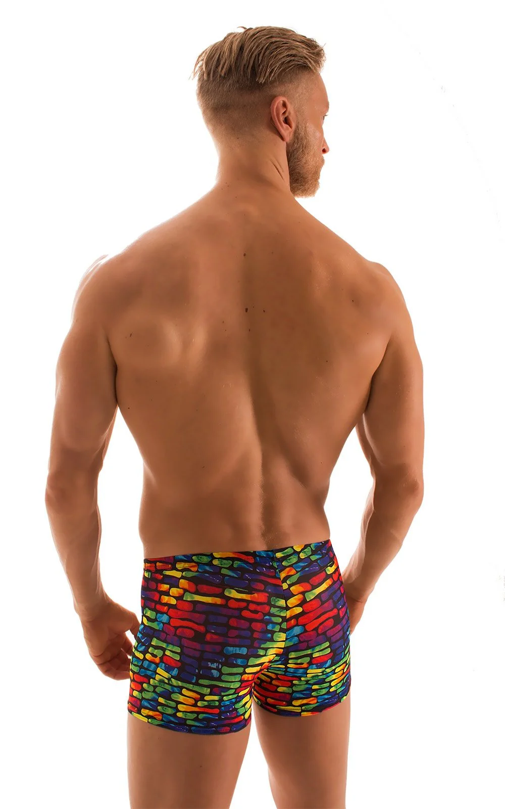 M43 - Mens Square Cut Swim Trunks - Tan Through - Image 15