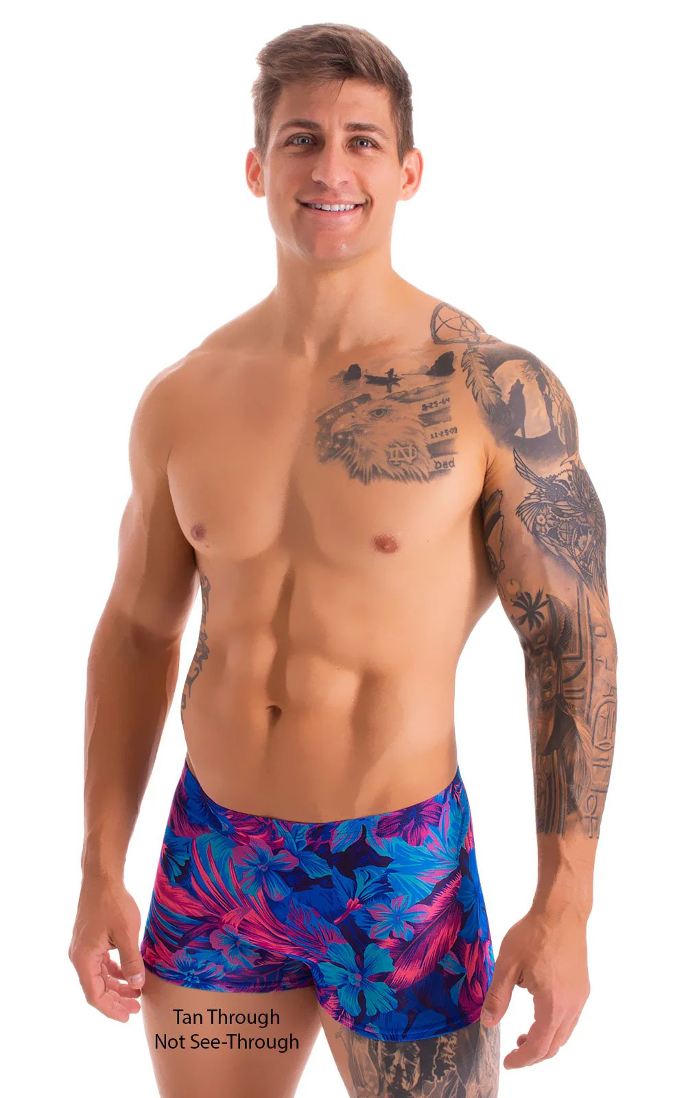 M43 - Mens Square Cut Swim Trunks - Tan Through - Image 5