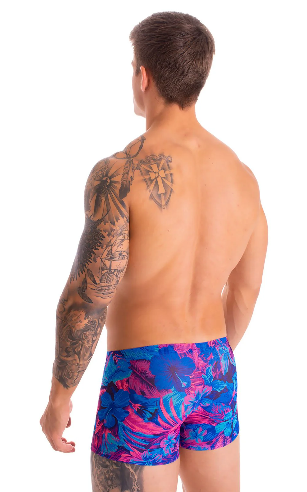 M43 - Mens Square Cut Swim Trunks - Tan Through - Image 6