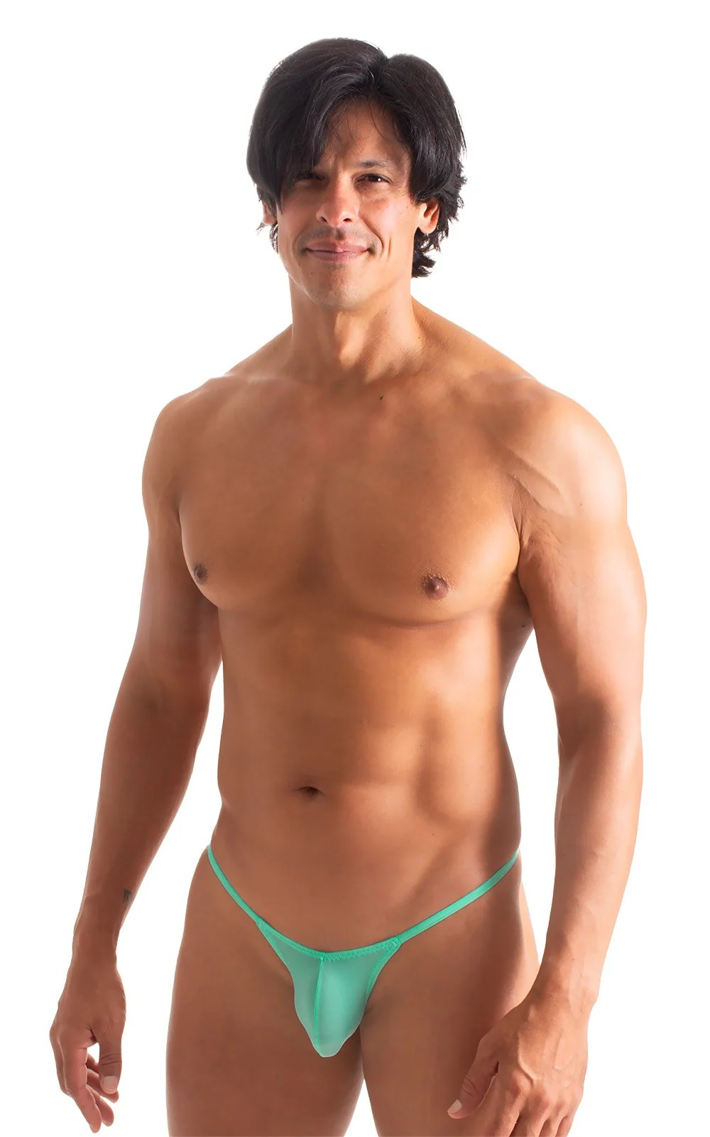 M55 - Mens Stuffit Pouch G String Swimsuit - Solid Sheer Semi Sheer - Image 15