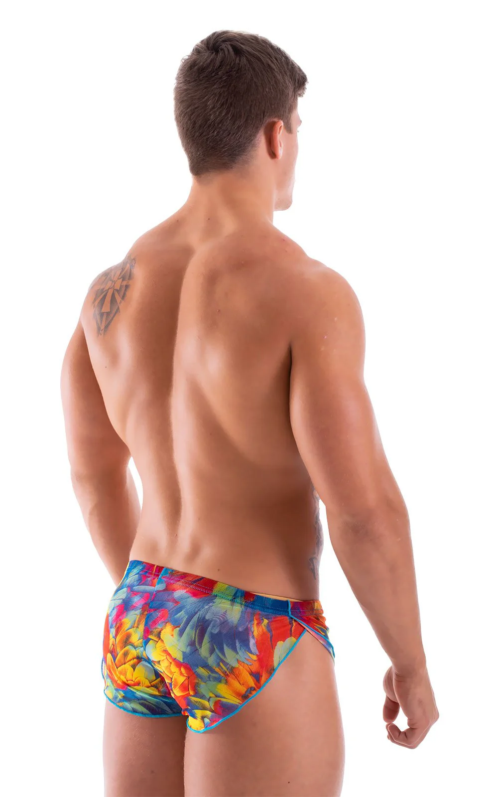 A14 - Mens Swimsuit Cover Up Split Running Shorts - Printed Mesh - Image 15