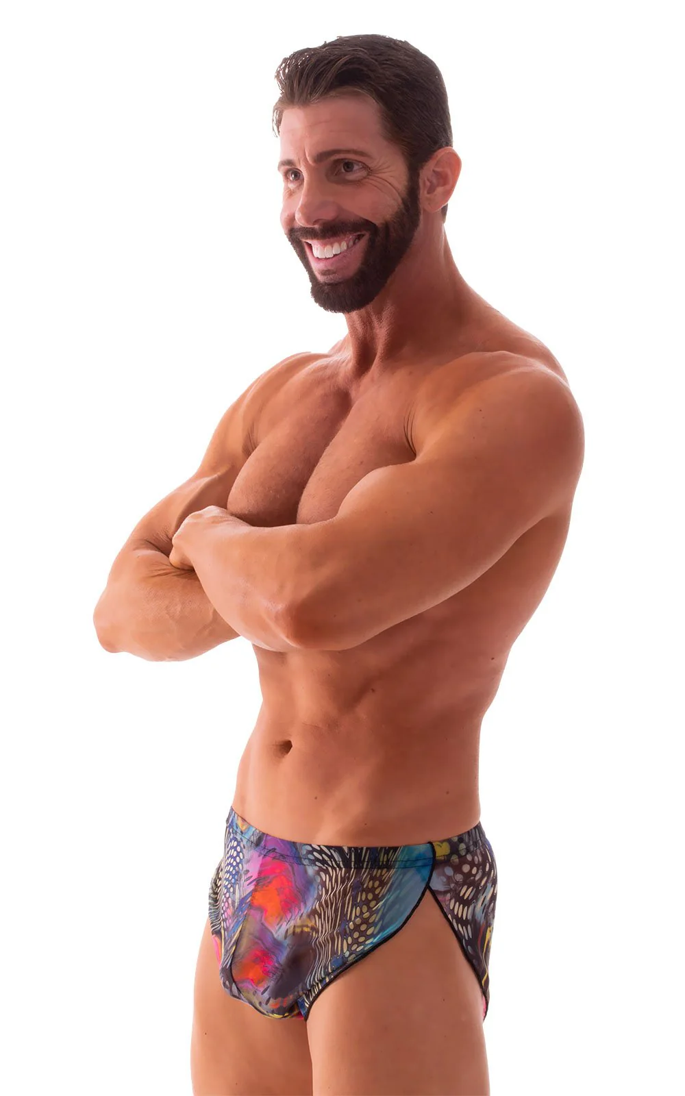 A14 - Mens Swimsuit Cover Up Split Running Shorts - Printed Mesh - Image 17