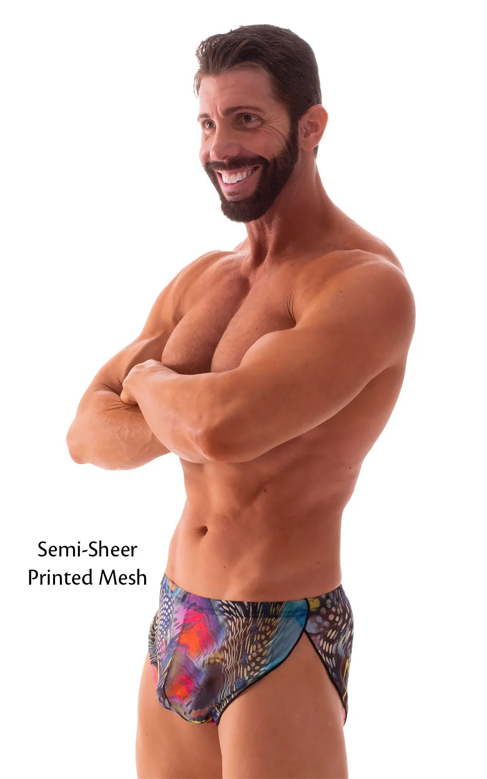 A14 - Mens Swimsuit Cover Up Split Running Shorts - Printed Mesh - Image 18