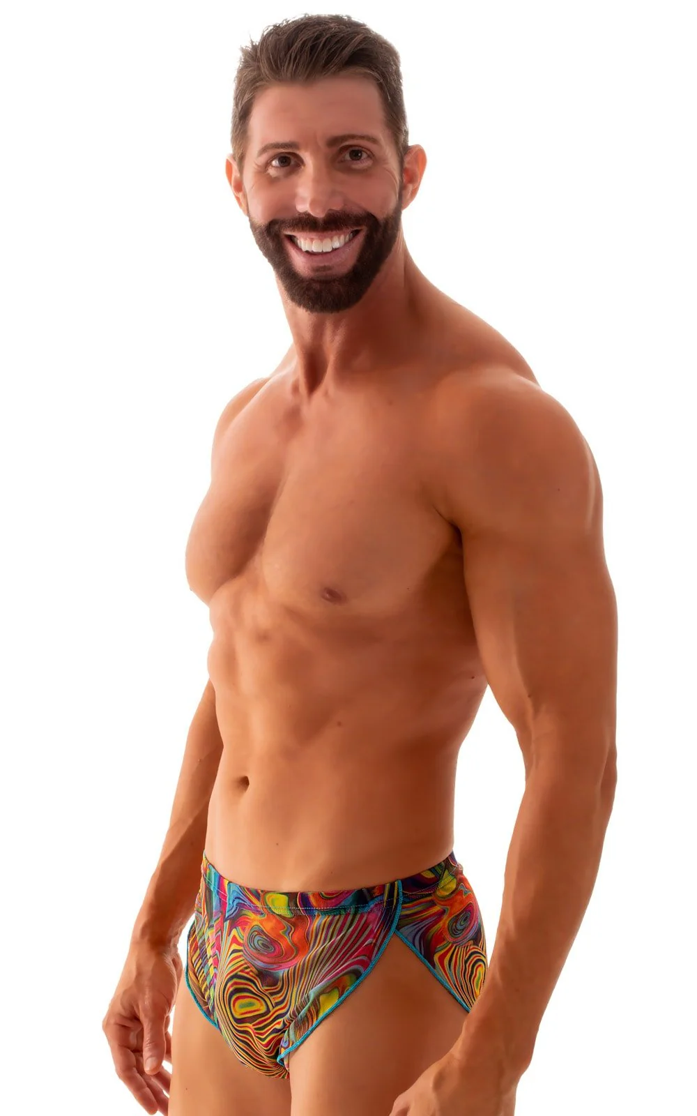 A14 - Mens Swimsuit Cover Up Split Running Shorts - Printed Mesh - Image 21