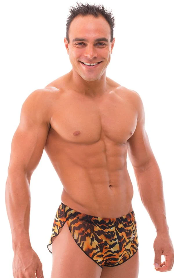A14 - Mens Swimsuit Cover Up Split Running Shorts - Printed Mesh - Image 7
