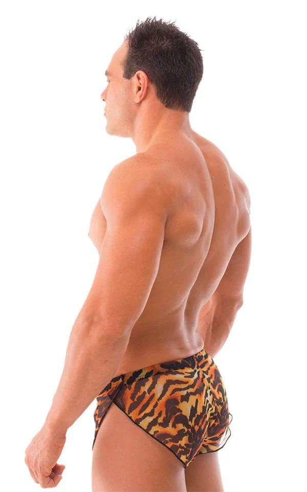 A14 - Mens Swimsuit Cover Up Split Running Shorts - Printed Mesh - Image 8