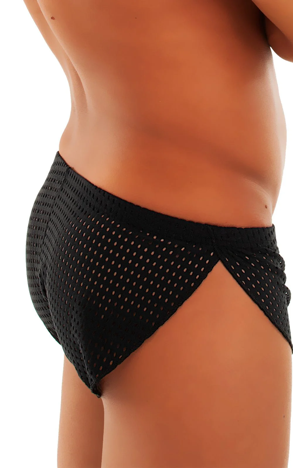 A14 - Mens Swimsuit Cover Up Split Running Shorts - Solid Dark Mesh - Image 10