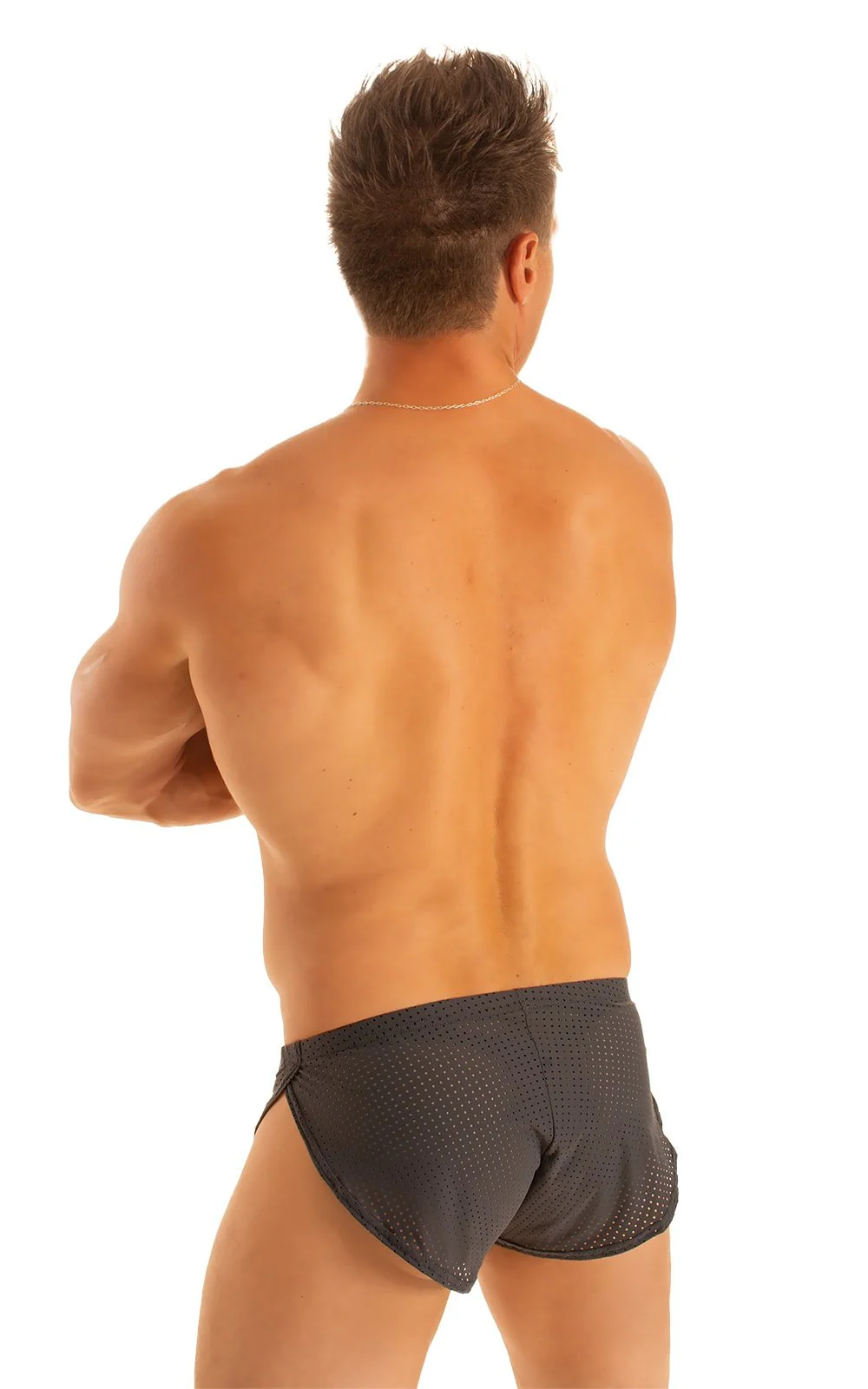 A14 - Mens Swimsuit Cover Up Split Running Shorts - Solid Dark Mesh - Image 16