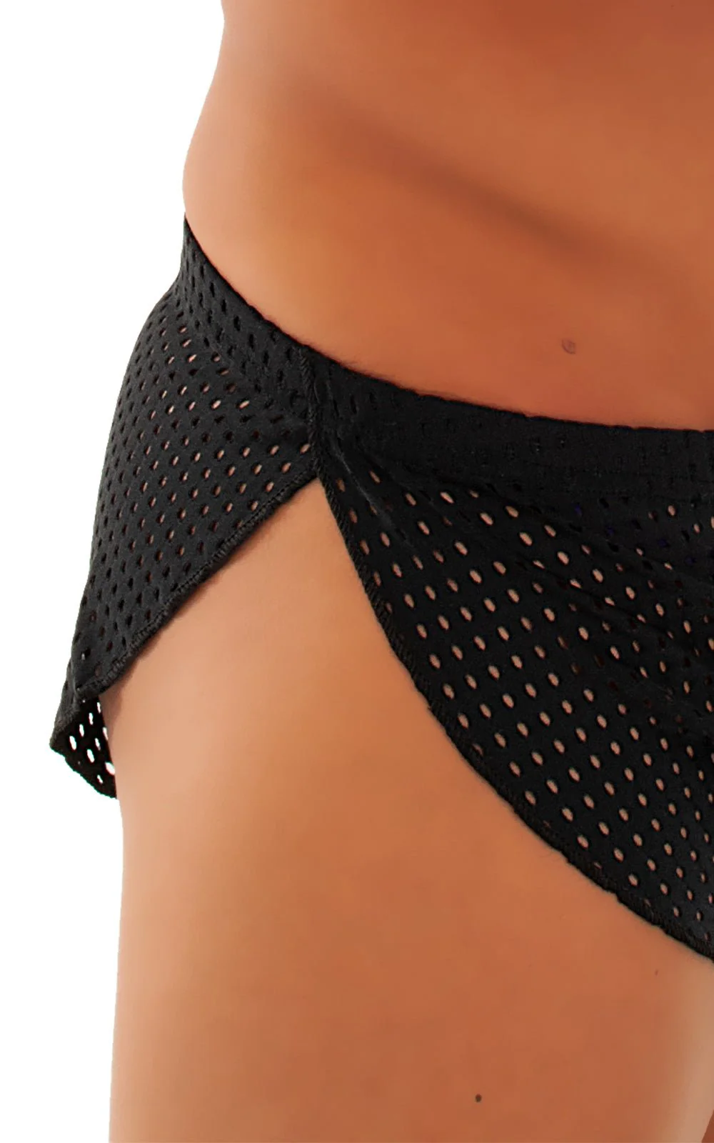 A14 - Mens Swimsuit Cover Up Split Running Shorts - Solid Dark Mesh - Image 9