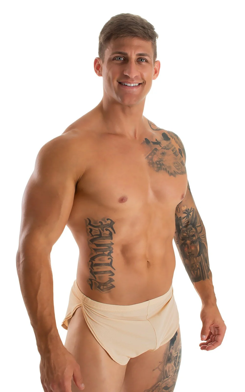 A14 - Mens Swimsuit Cover Up Split Running Shorts - Solid Mesh - Image 19